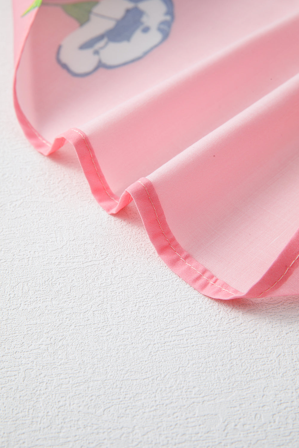 Pink Floral Print Striped Notched V Neck Bubble Sleeve Blouse