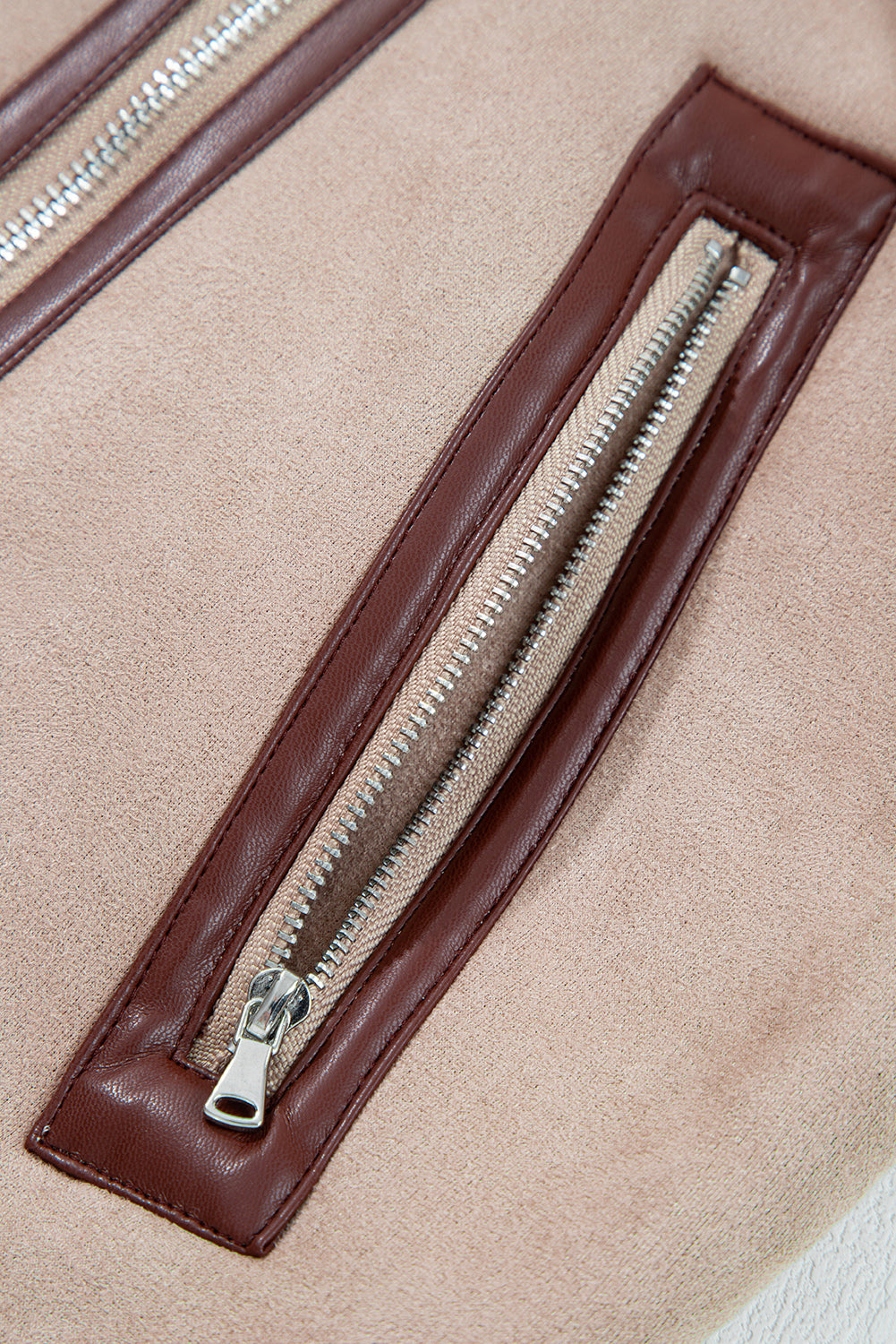 Dark Khaki Sherpa Lined Faux Suede Lapel Collar Vest