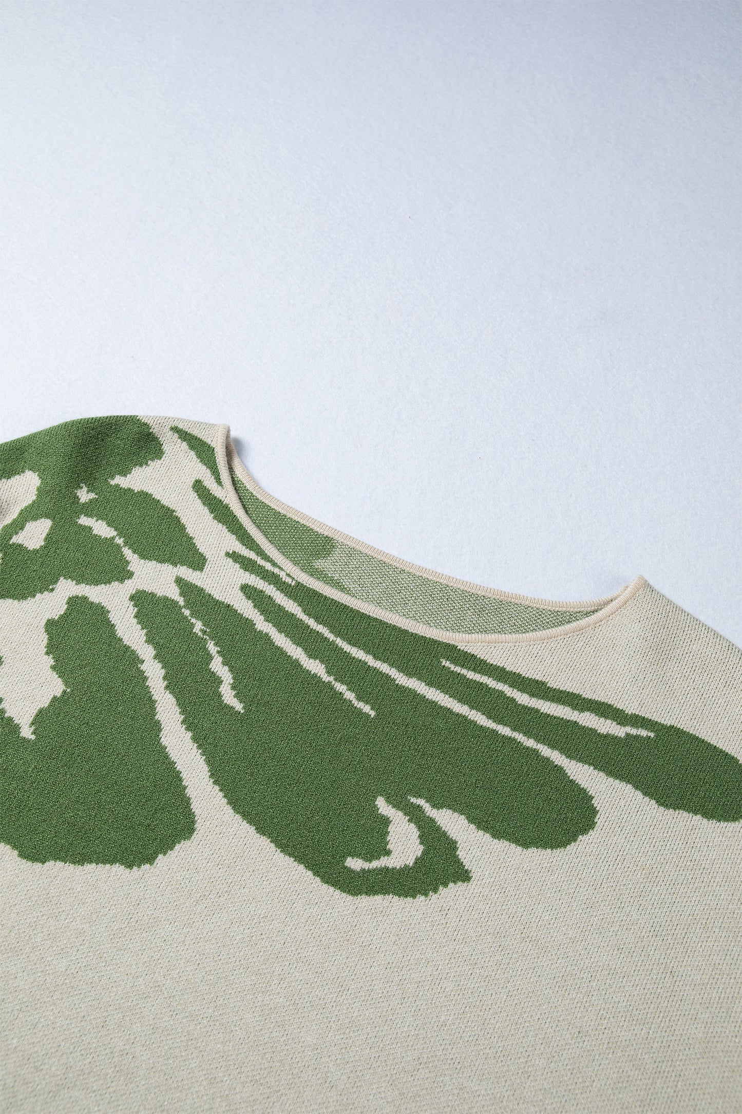 Beige Bold Flower Pattern Wide Sleeve Baggy Sweater