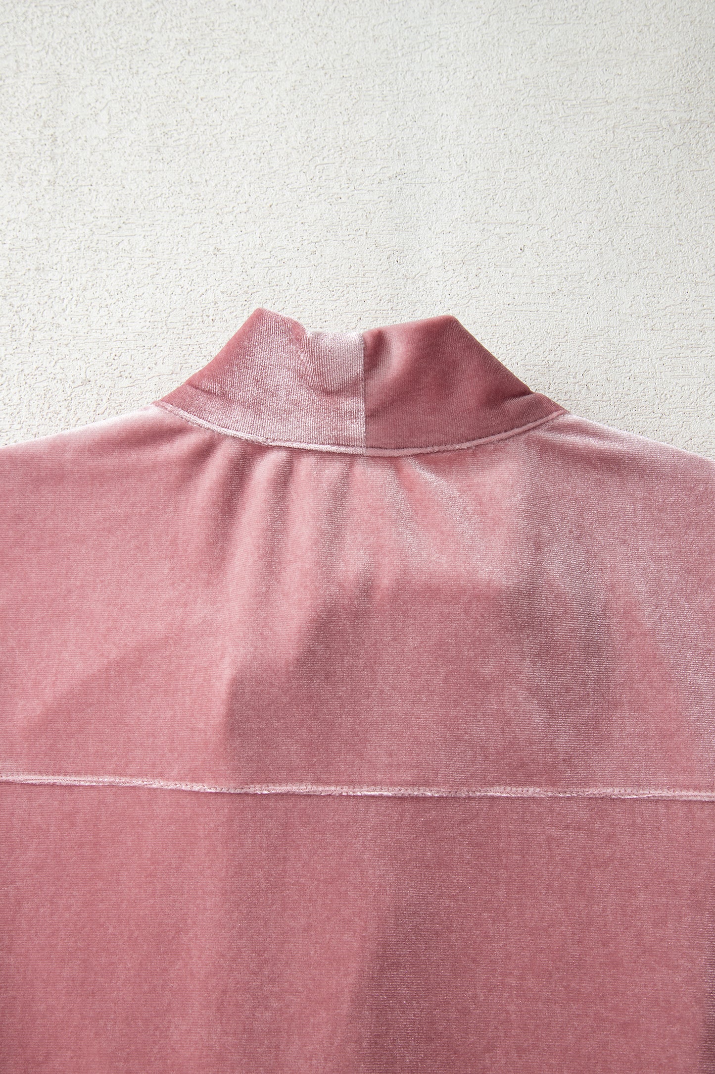 Fushia Solid Color Velvet Ribbon Bow Knot Long Sleeve Blouse