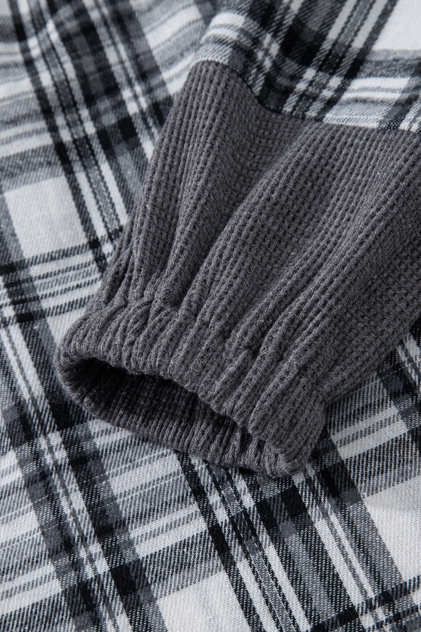 Gray Plaid Patchwork Long Sleeve Button Hooded Blouse