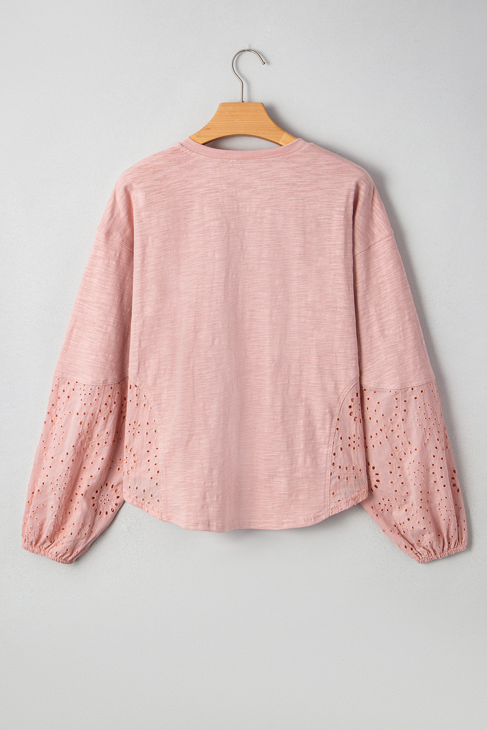 Light Pink Keyhole Notch V Neck Batwing Sleeve Blouse