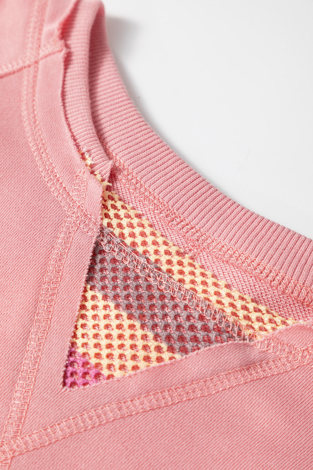 Blossom Striped Mesh Sleeve Patchwork Exposed Seam Casual Pullover Top