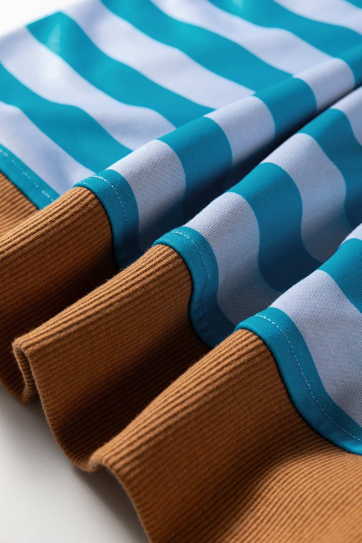 Sky Blue Stripe Contrast Color Ribbed Trim Round Neck Drop Shoulder Sweatshirt