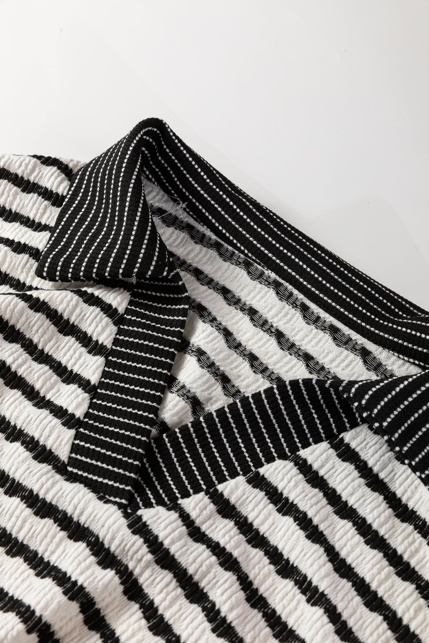 Khaki Stripe Collared Pullover Top and Drawstring Pant Set