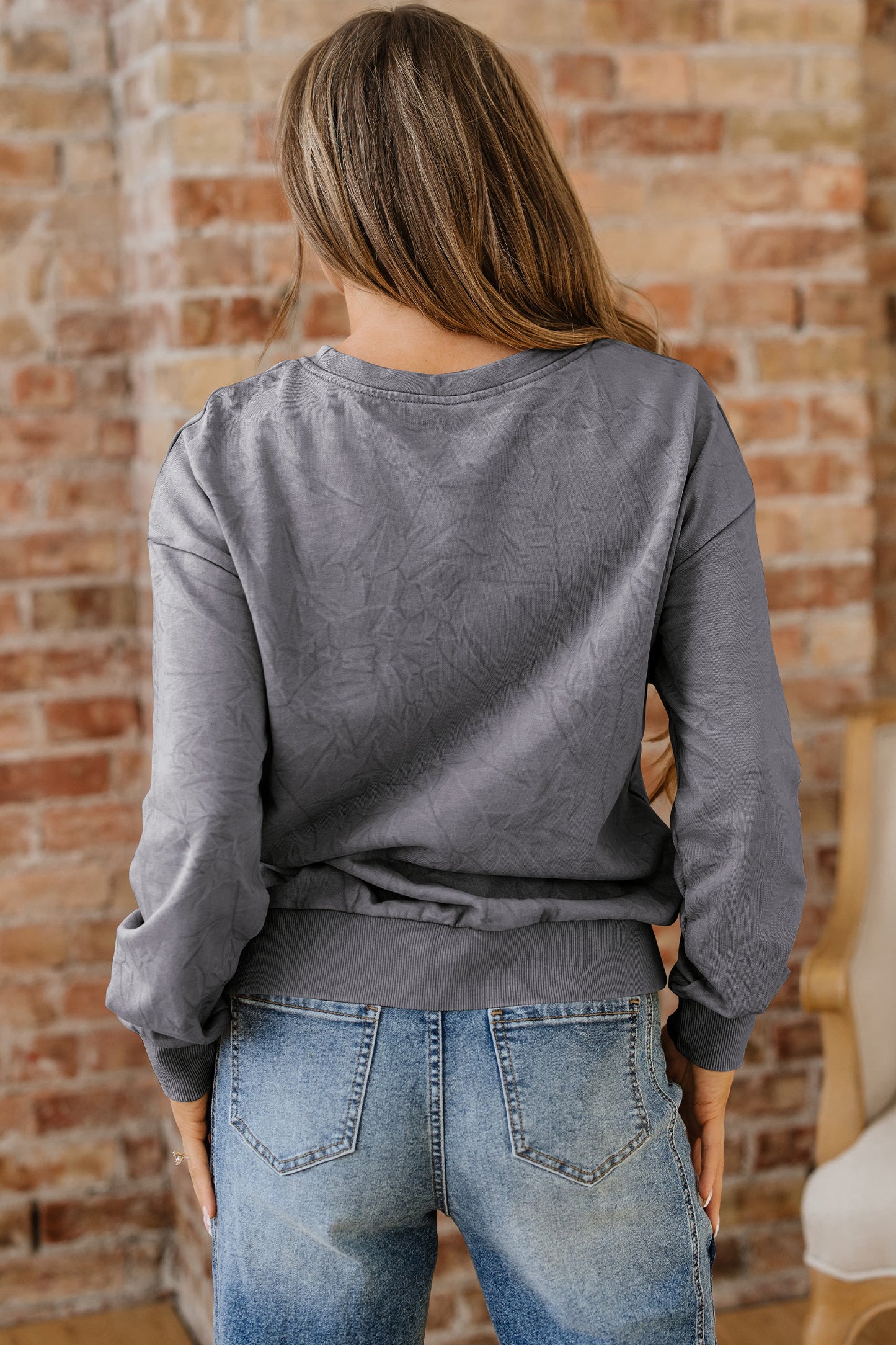 DUNE saved by grace Letter Embroidery Mineral Wash Loose Sweatshirt