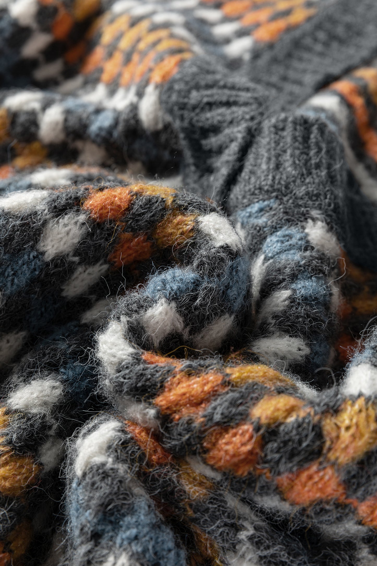 Gray Dotty Pattern Knit Button Front V Neck Sweater Cardigan