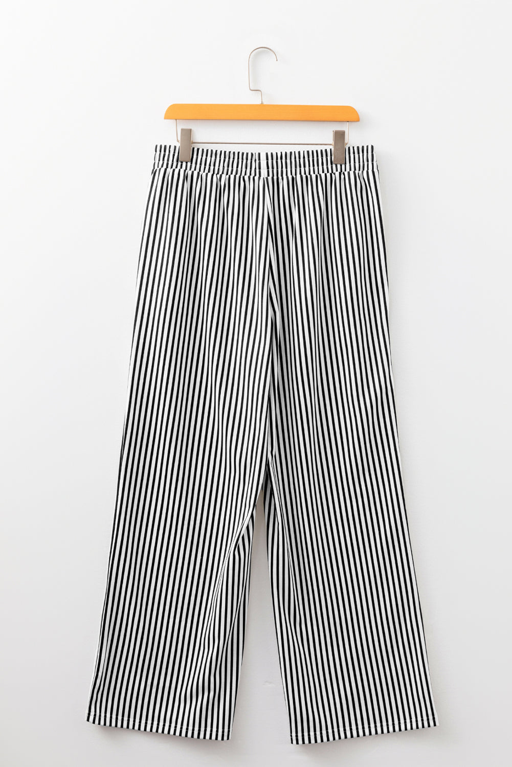 Black Stripe Elastic High Waist Pocketed Loose Pants