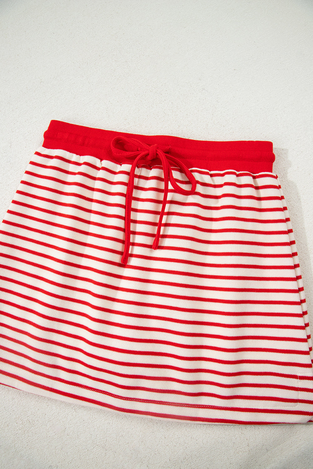 Red Stripe Collared V Neck Drop Shoulder Pullover and Skort 2pcs Outfit