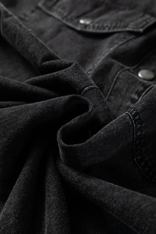 Medium Grey Beau Chest Pocket Raw Hem Denim Loose Shirt Dress