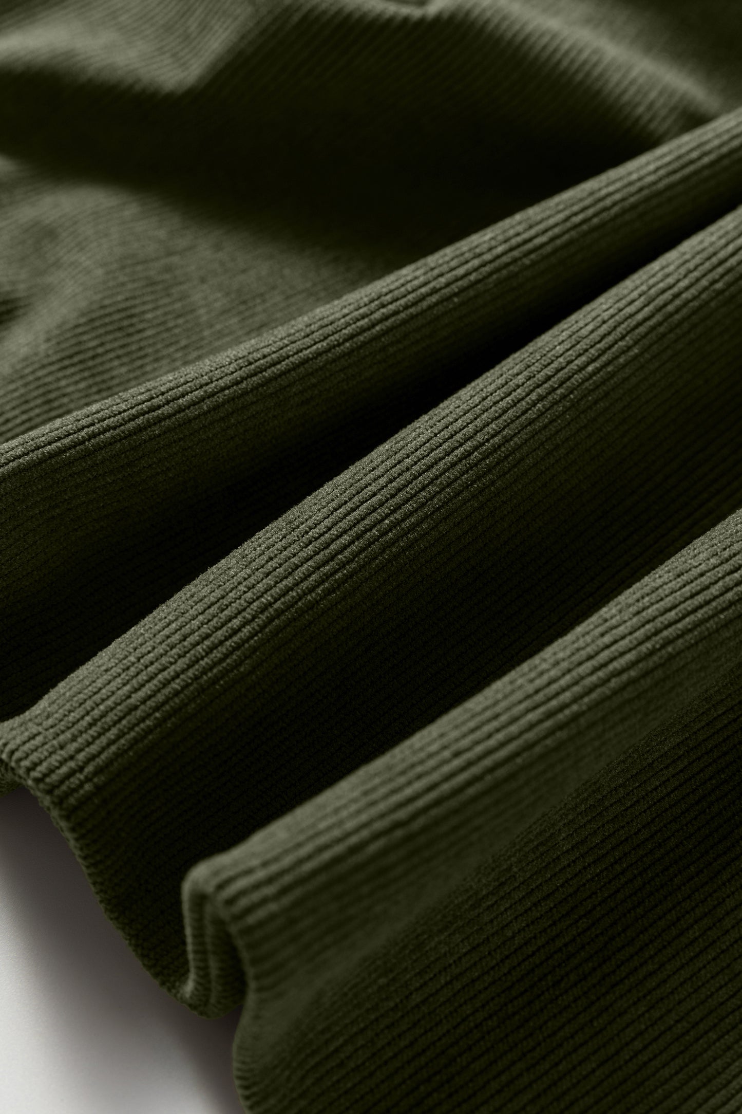 Moss Green Bracelet Sleeve Split Neck Scallop Detail Pleated Corduroy Mini Dress