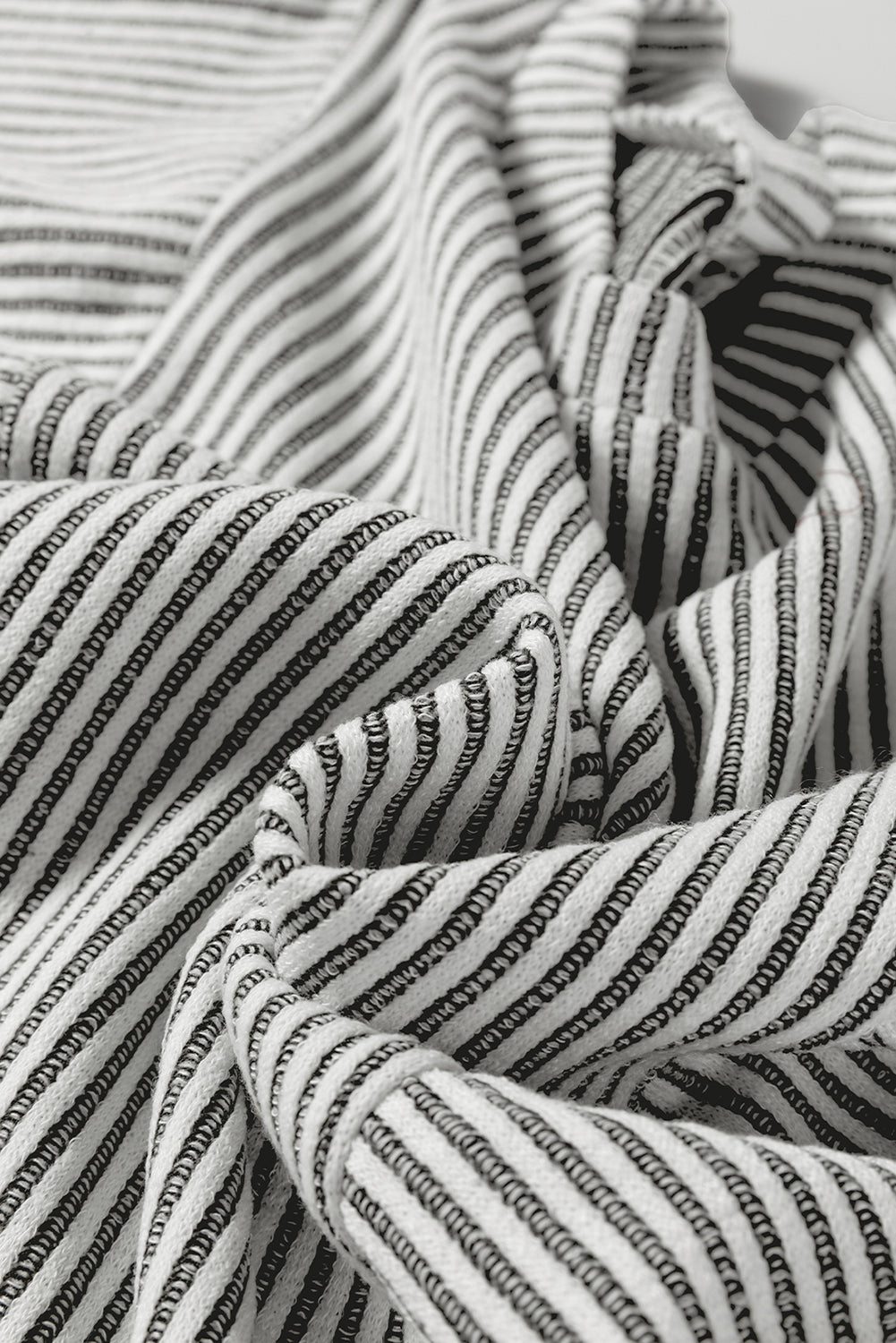 Gray Ribbed Knit Round Neck Long Lantern Sleeve Top