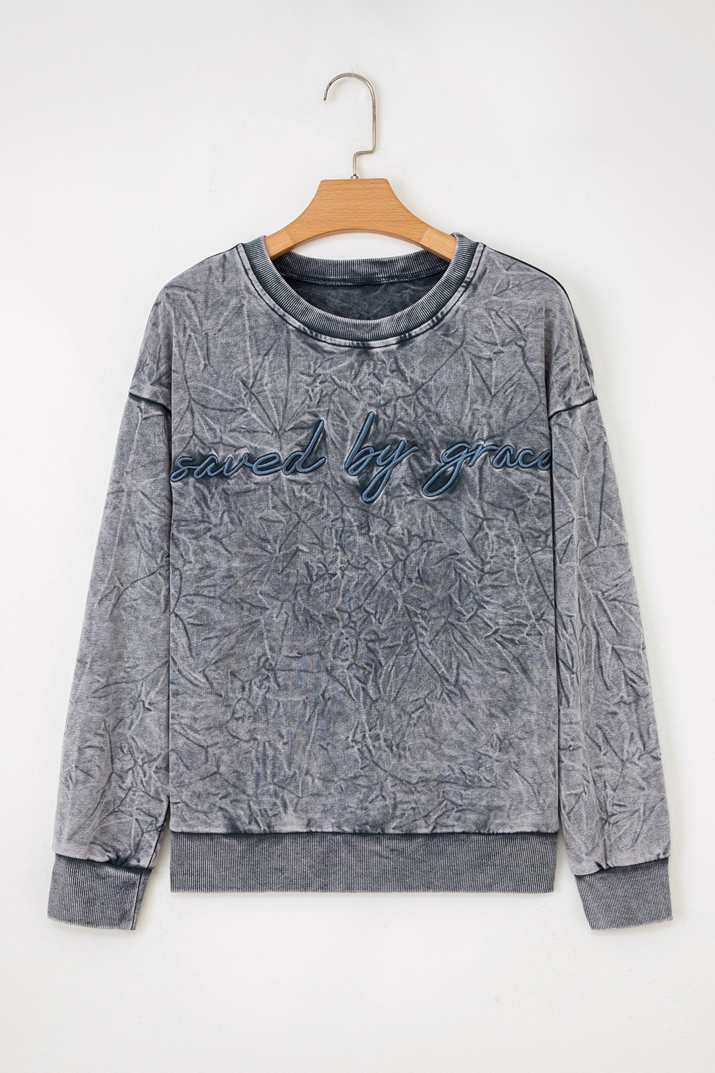 DUNE saved by grace Letter Embroidery Mineral Wash Loose Sweatshirt