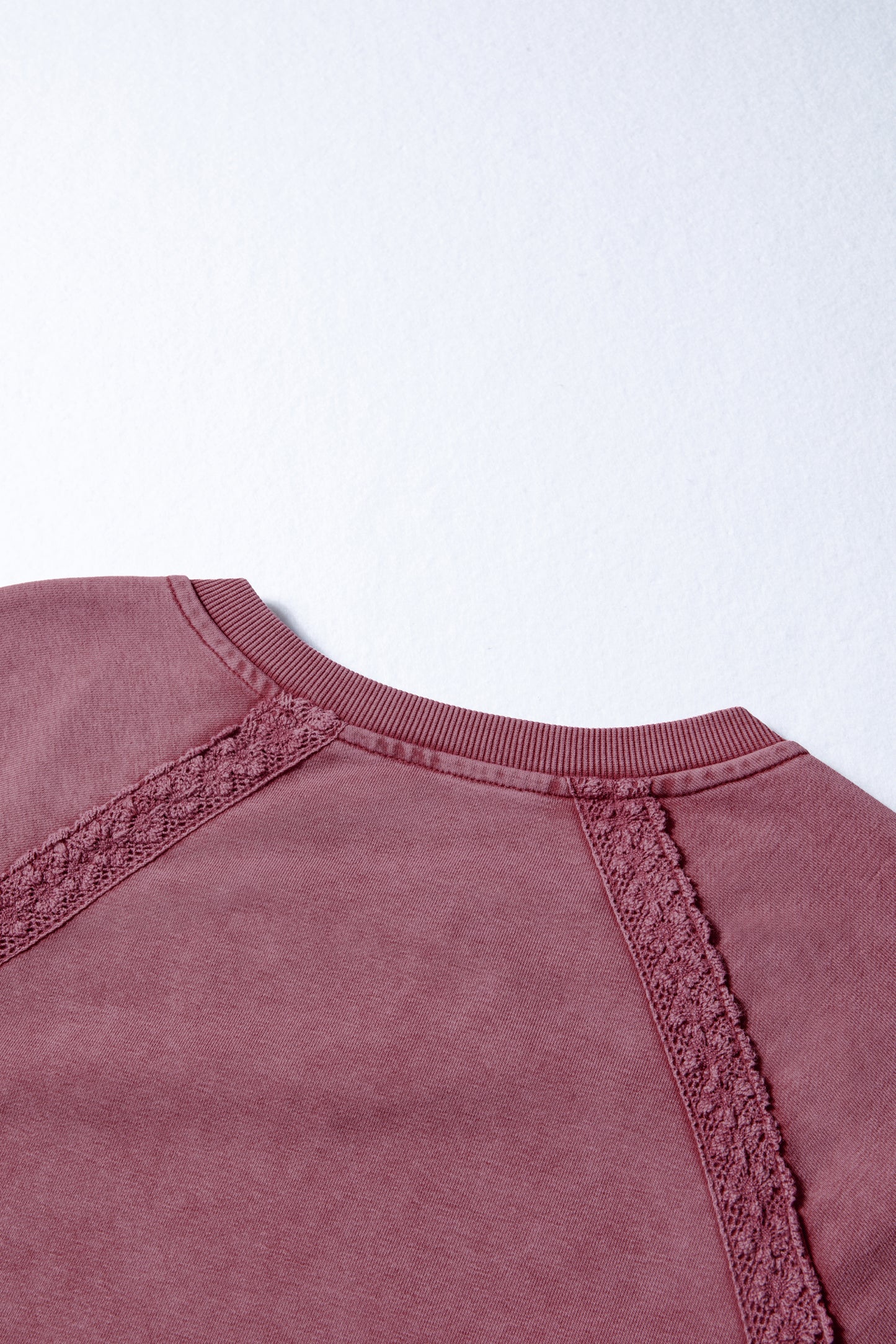 Sail Blue Lace Patchwork Detail Notched Neck Mineral Wash Baggy Sweatshirt