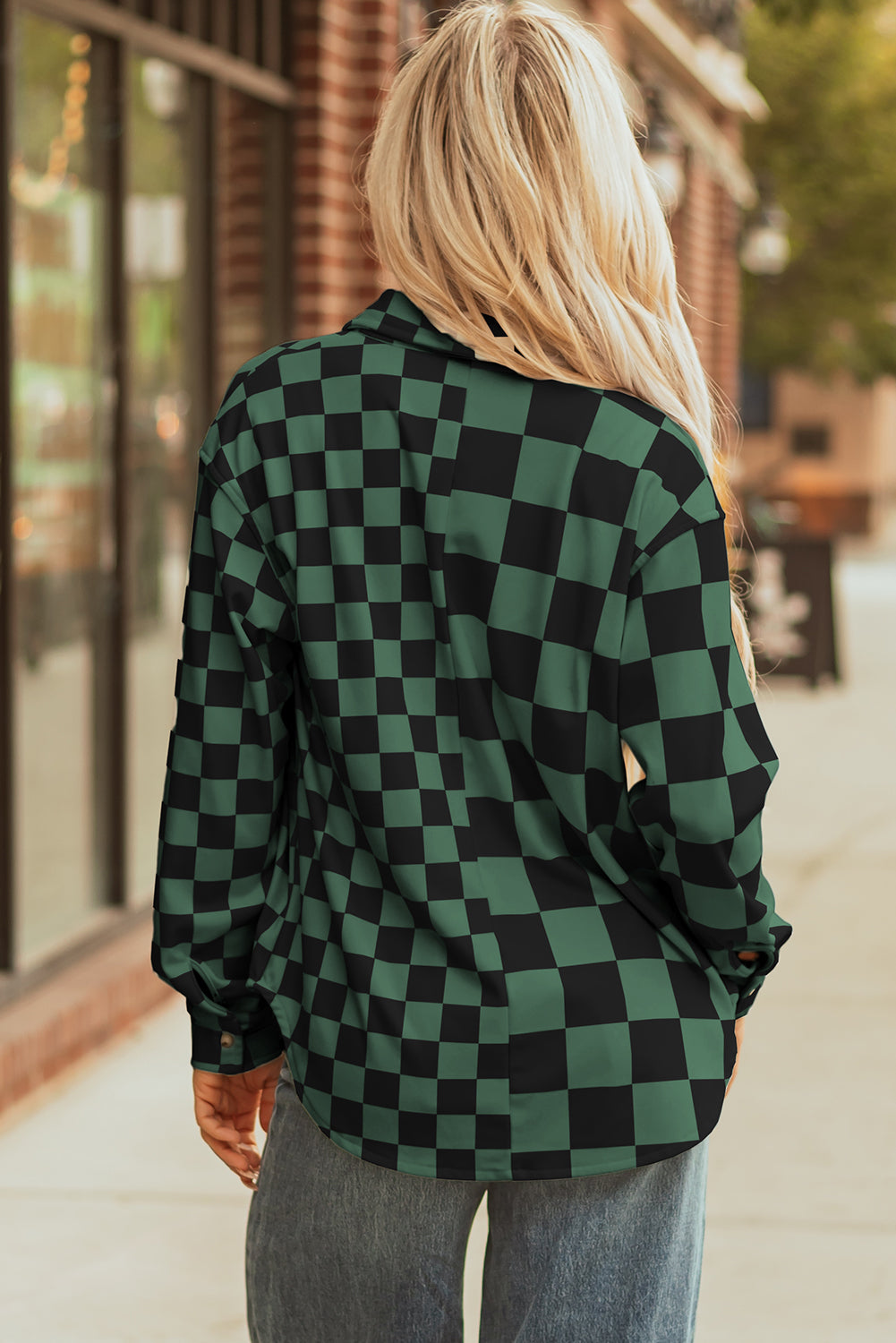 Black Checkerboard Flap Pocket Button Front Shacket