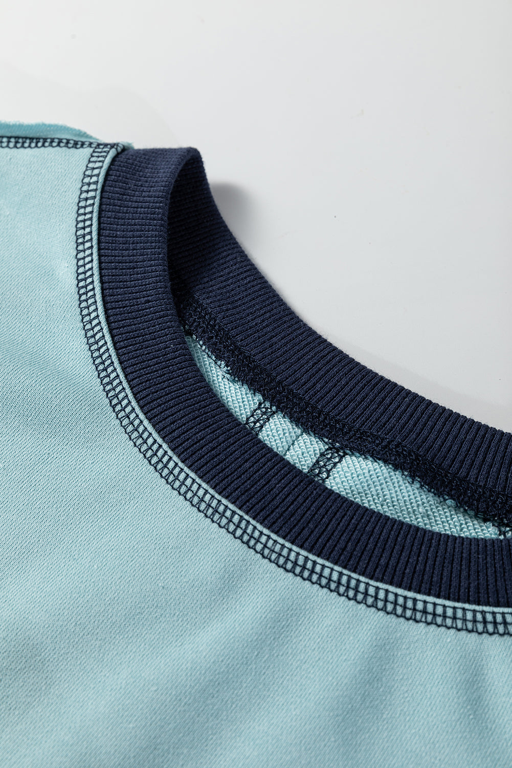 Iceland Blue Contrast Edge Colorblock Patchwork Crop Sweatshirt