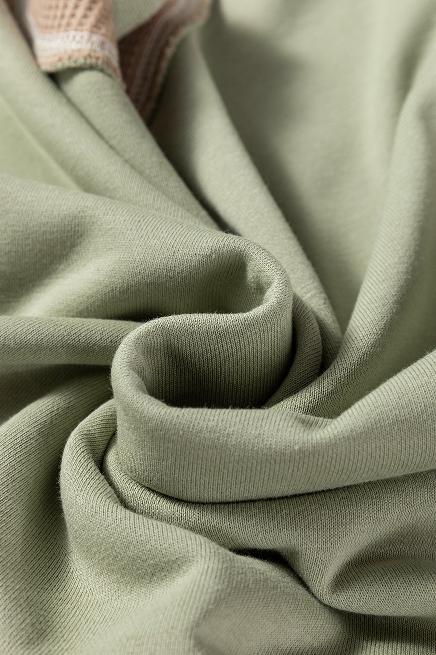 Smoke Green Color Block Mix Texture Waffle Patchwork Oversize Sweatshirt