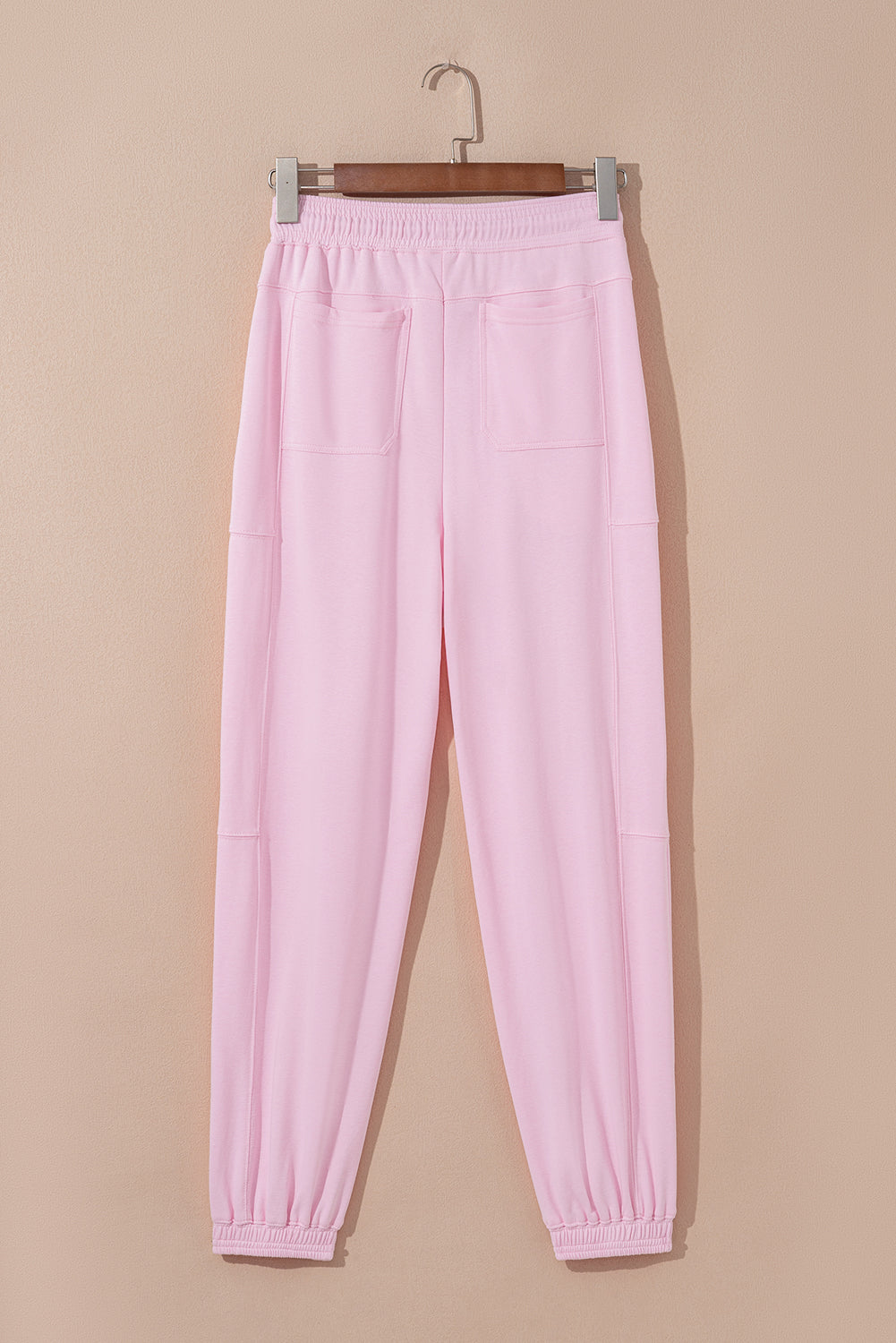 Light Pink Drawstring Elastic Waistband Solid Color Jogger Pants