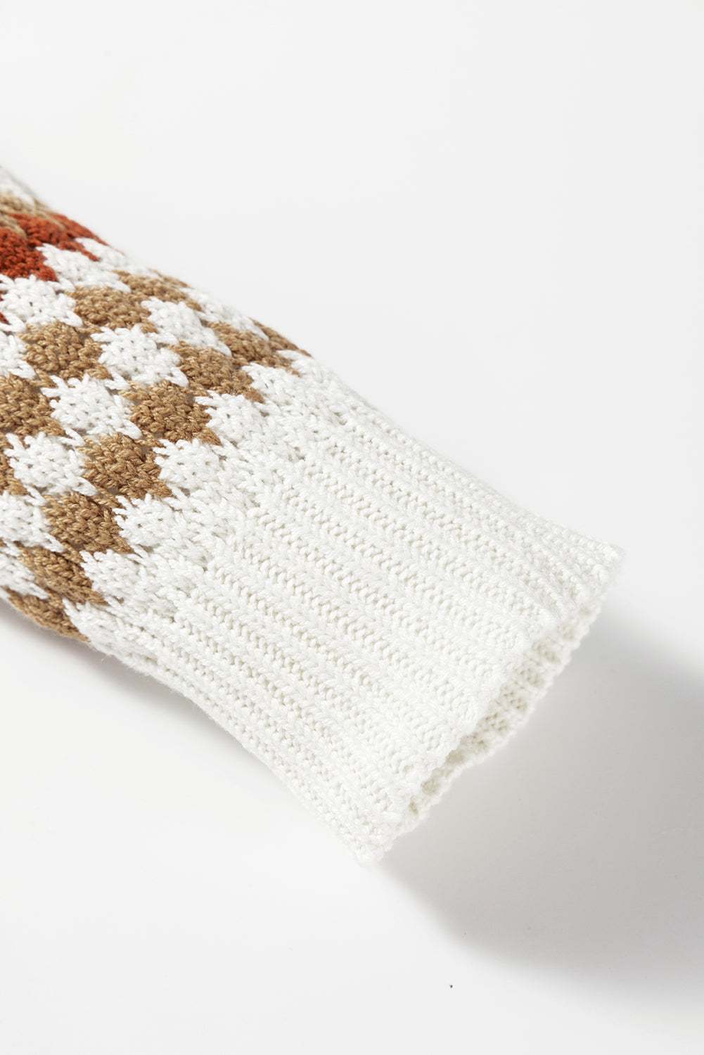 Brown Stripe Eyelet Patterned Drop Shoulder Sweater