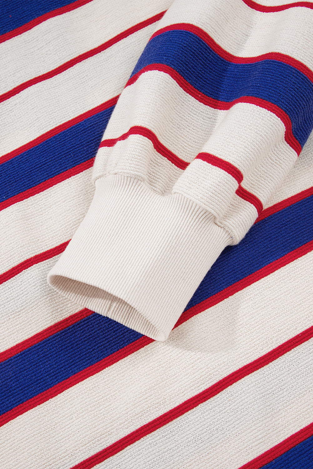 Blue Stripe Color Block Polo Pullover Sweatshirt