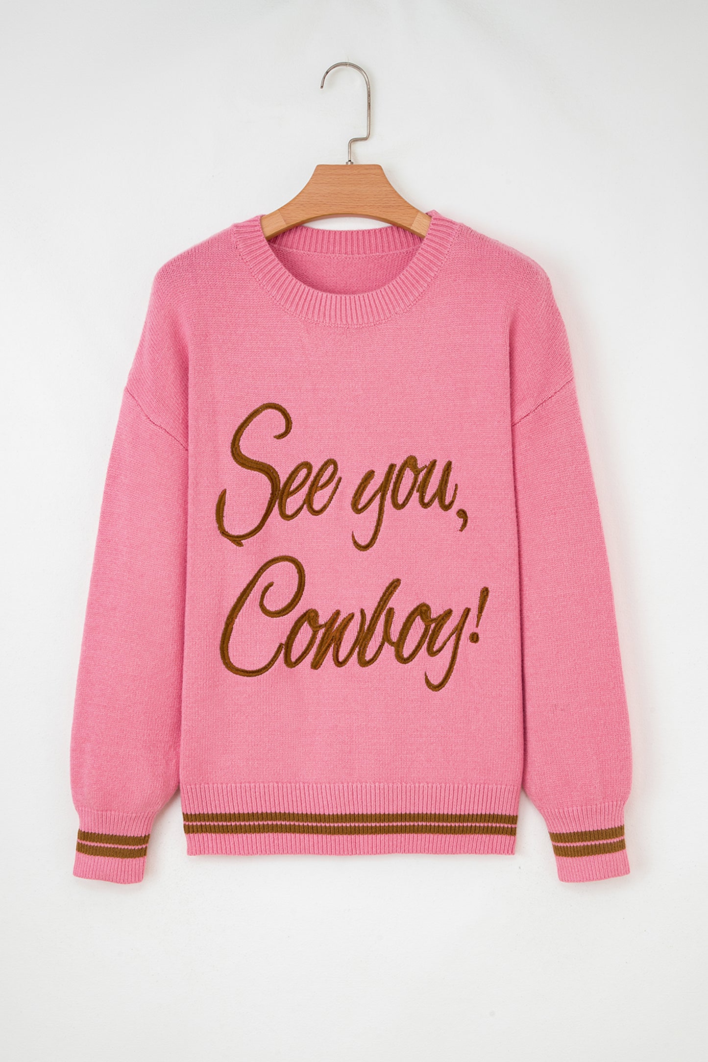 Peach Blossom See You Cowboy Embroidered Western Graphic Sweater