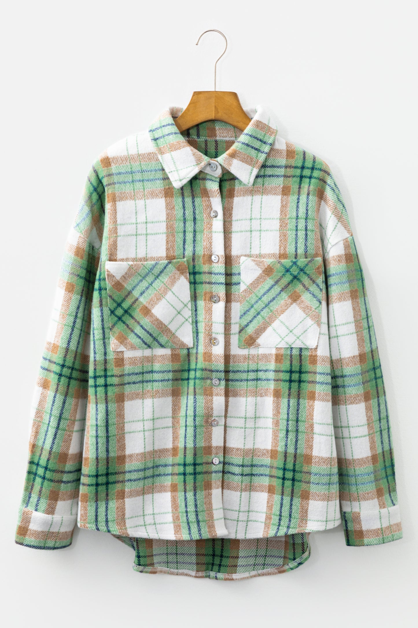 Khaki Christmas Plaid Casual Flannel Shacket