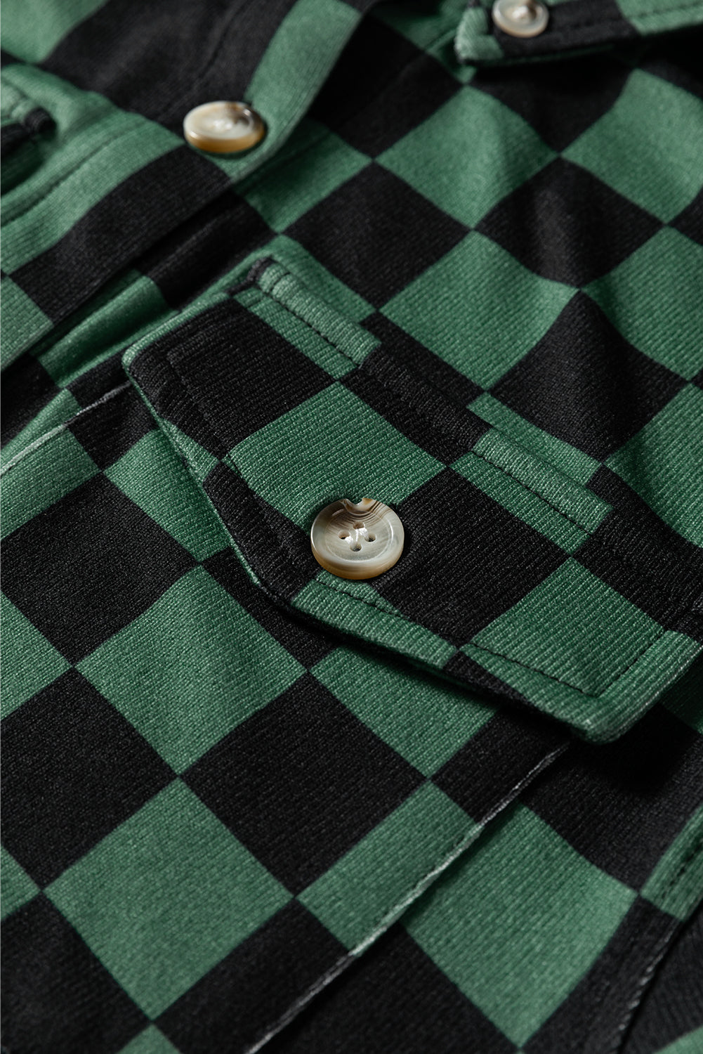 Black Checkerboard Flap Pocket Button Front Shacket
