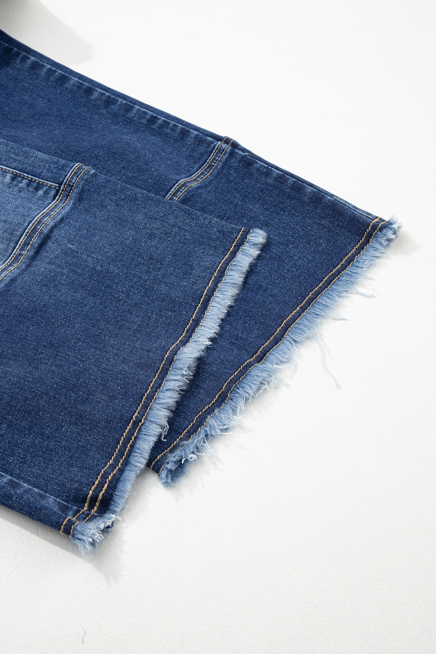 Prussian Blue Drawstring Seam Detail Raw Hem Wide Leg Denim Pants