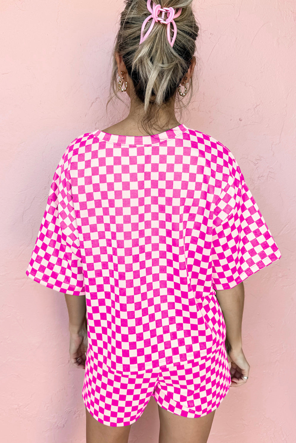 Black Checkered Top and Short Casual 2pcs Set