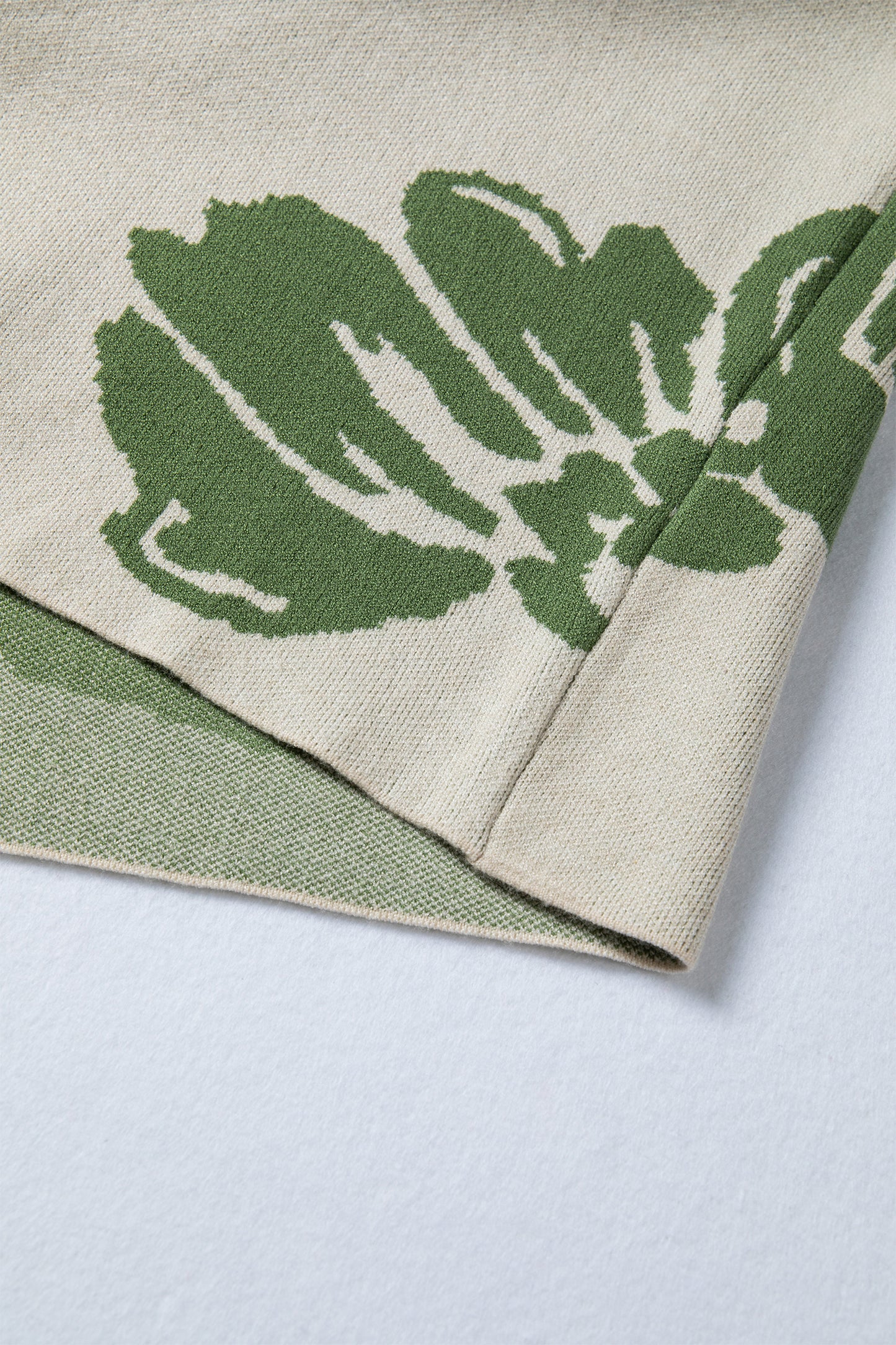 Beige Bold Flower Pattern Wide Sleeve Baggy Sweater