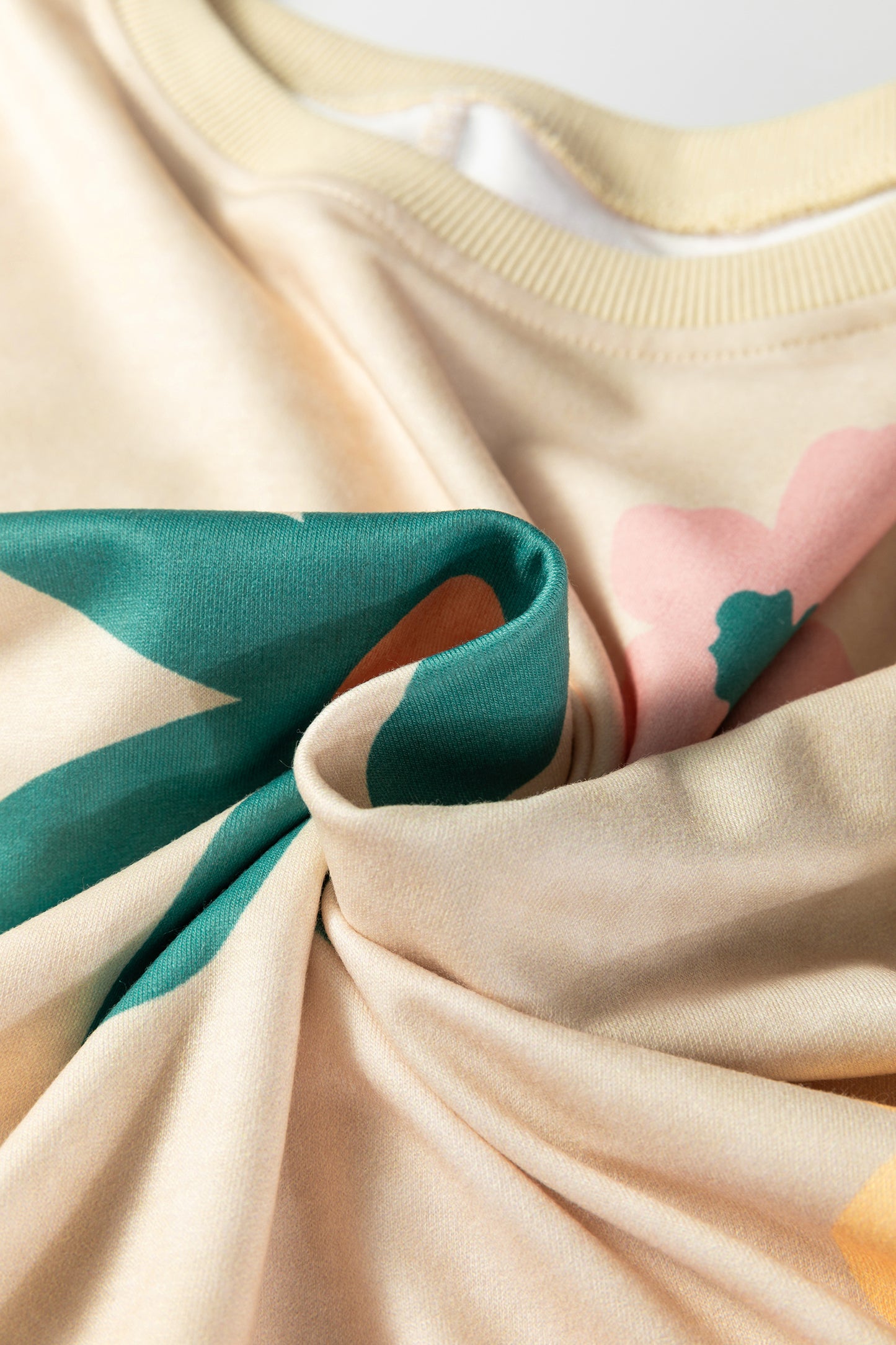 Khaki Mineral Washed French Terry Flower Print Sweatshirt