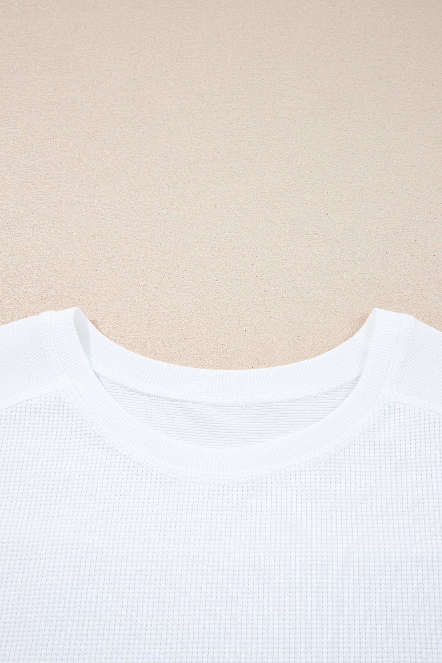 White Solid Color Waffle Ribbed Patchwork Dolman Sleeve Oversize Knit Top