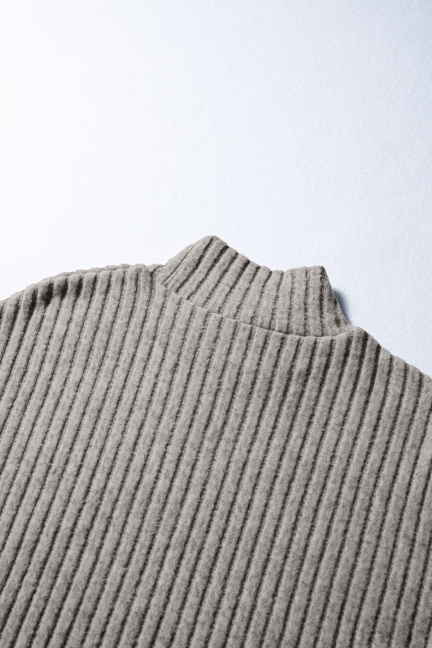 Gray Morn Ribbed High Neck Knitted Pullover Top