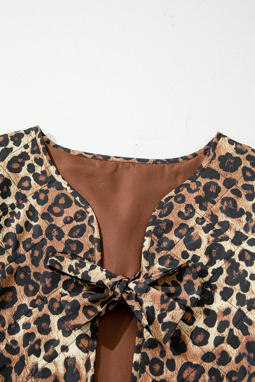 Khaki Leopard Quilted Tie Front Jacket