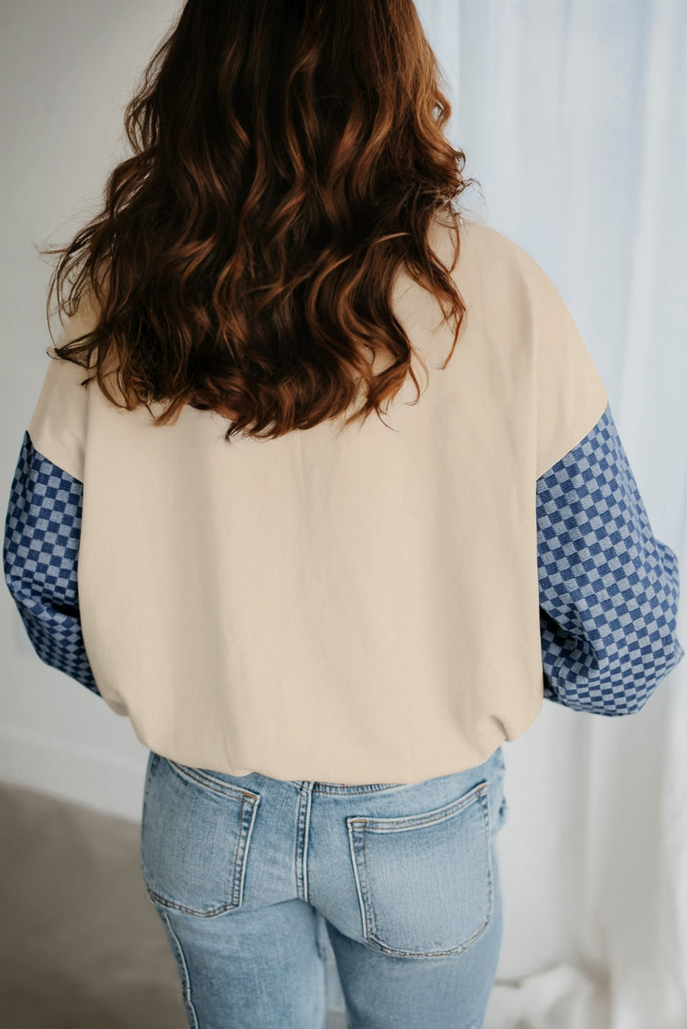 Bonbon Checkered Patchwork Kangaroo Pocket Half Zipper Hoodie