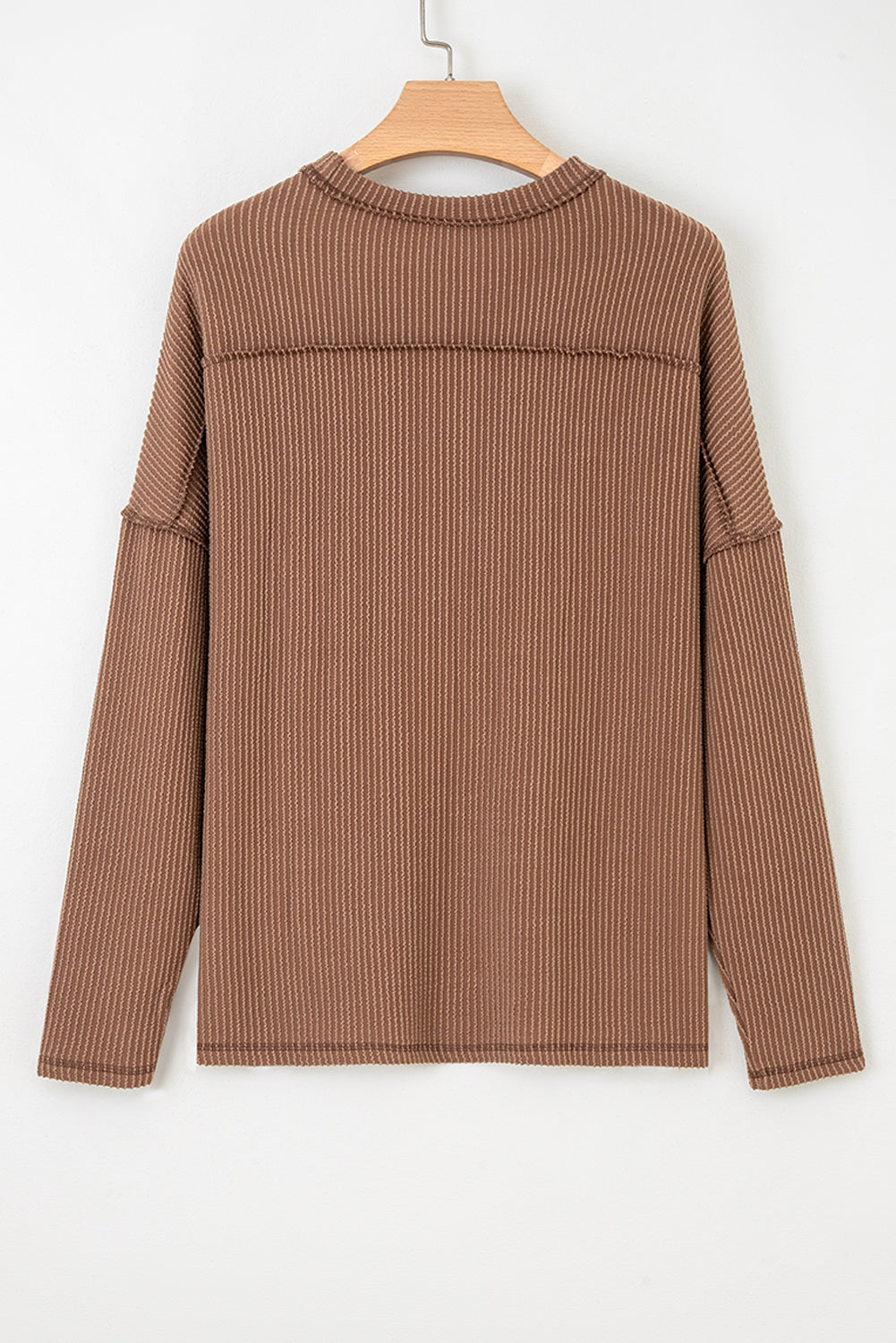 Black Twist Ribbed Exposed Seam Detail Long Sleeve Loose Top