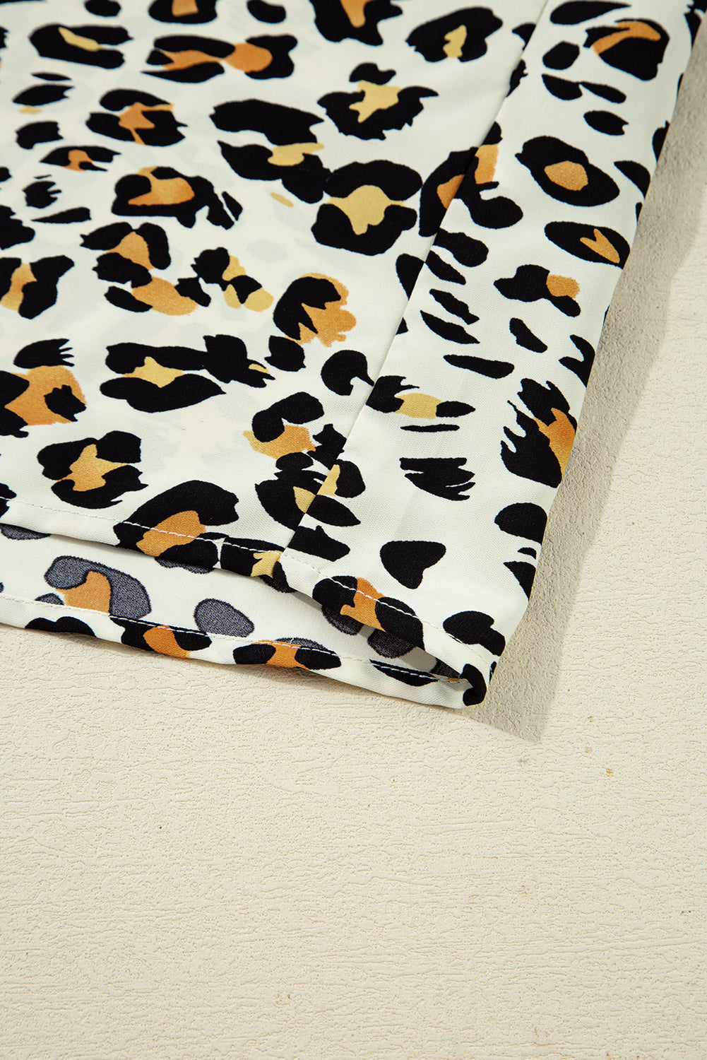 Khaki Leopard Print Contrast Striped V Neck Blouse