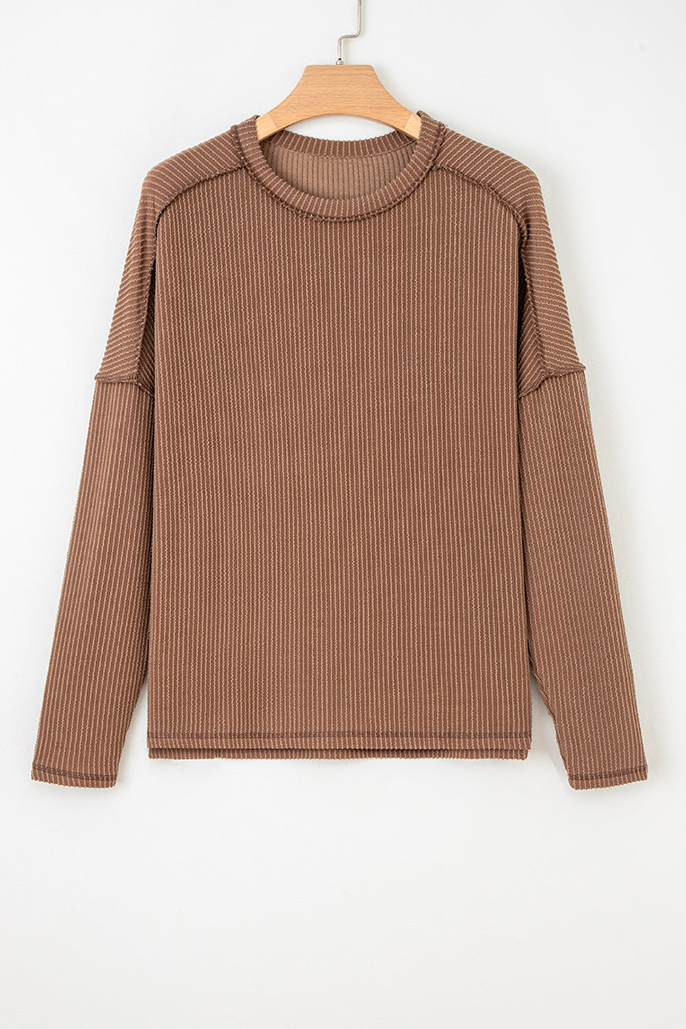 Black Twist Ribbed Exposed Seam Detail Long Sleeve Loose Top