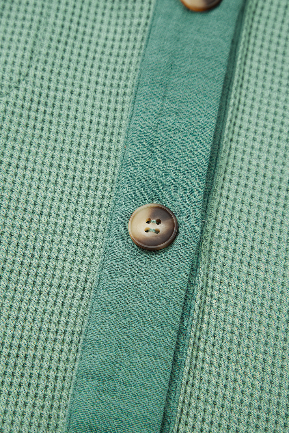 Grass Green Waffle Knit Vintage Patchwork Button Up Loose Shirt