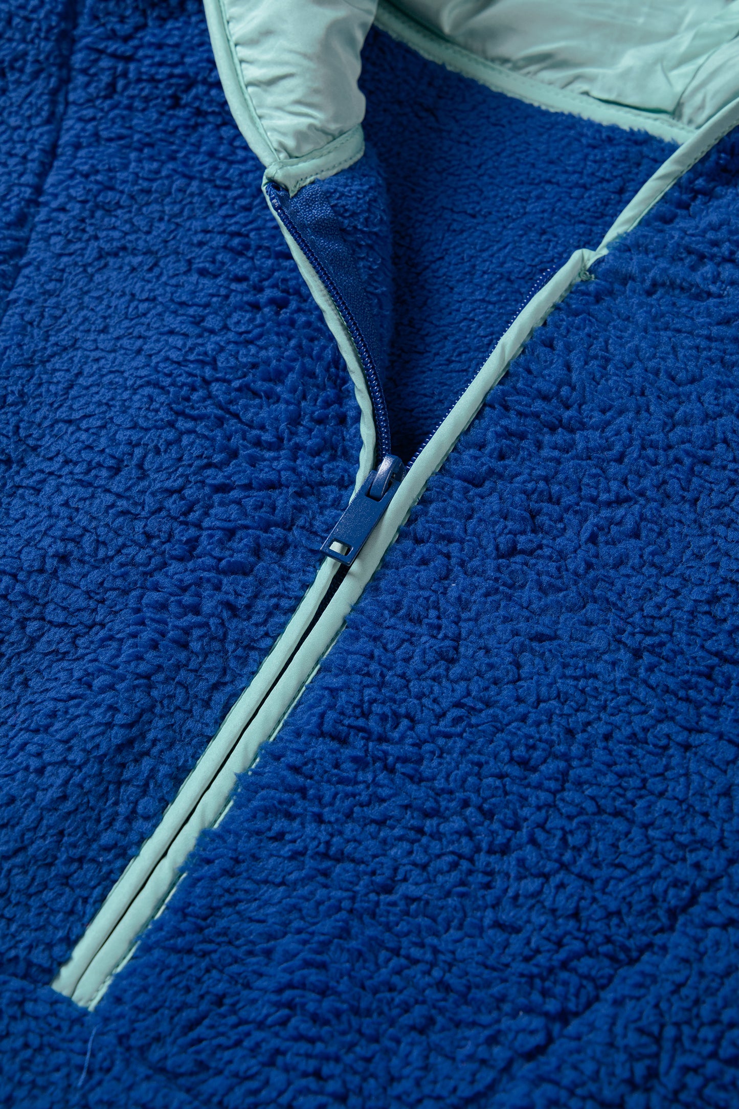 Sky Blue Sherpa Half Zip Contrast Trim Pullover Hoodie