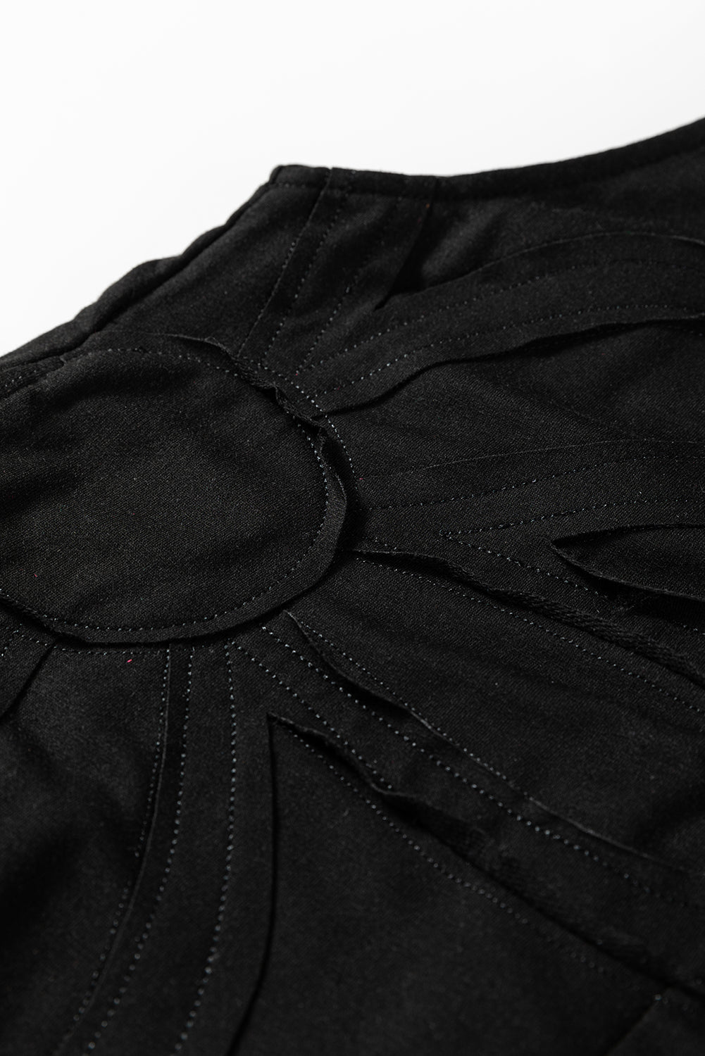 Black Solid Color Raw Seam Big Flower Patched Loose Overall Jumpsuit