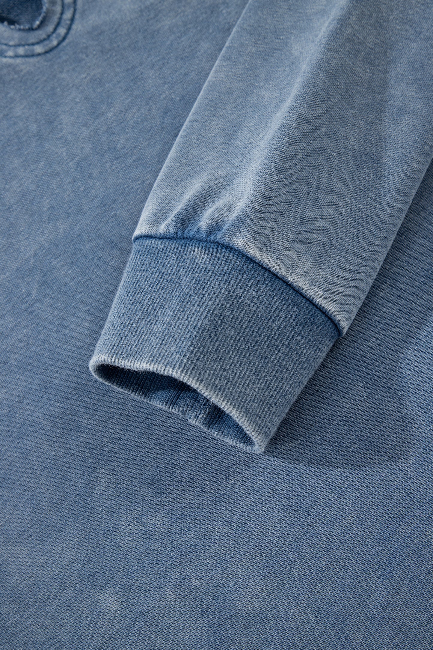 Sail Blue Lace Patchwork Detail Notched Neck Mineral Wash Baggy Sweatshirt