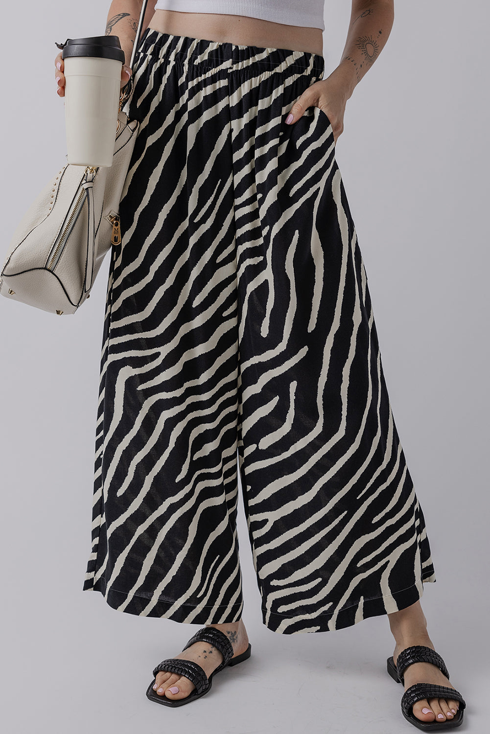 Black Zebra Striped Summer Wide Leg Pants