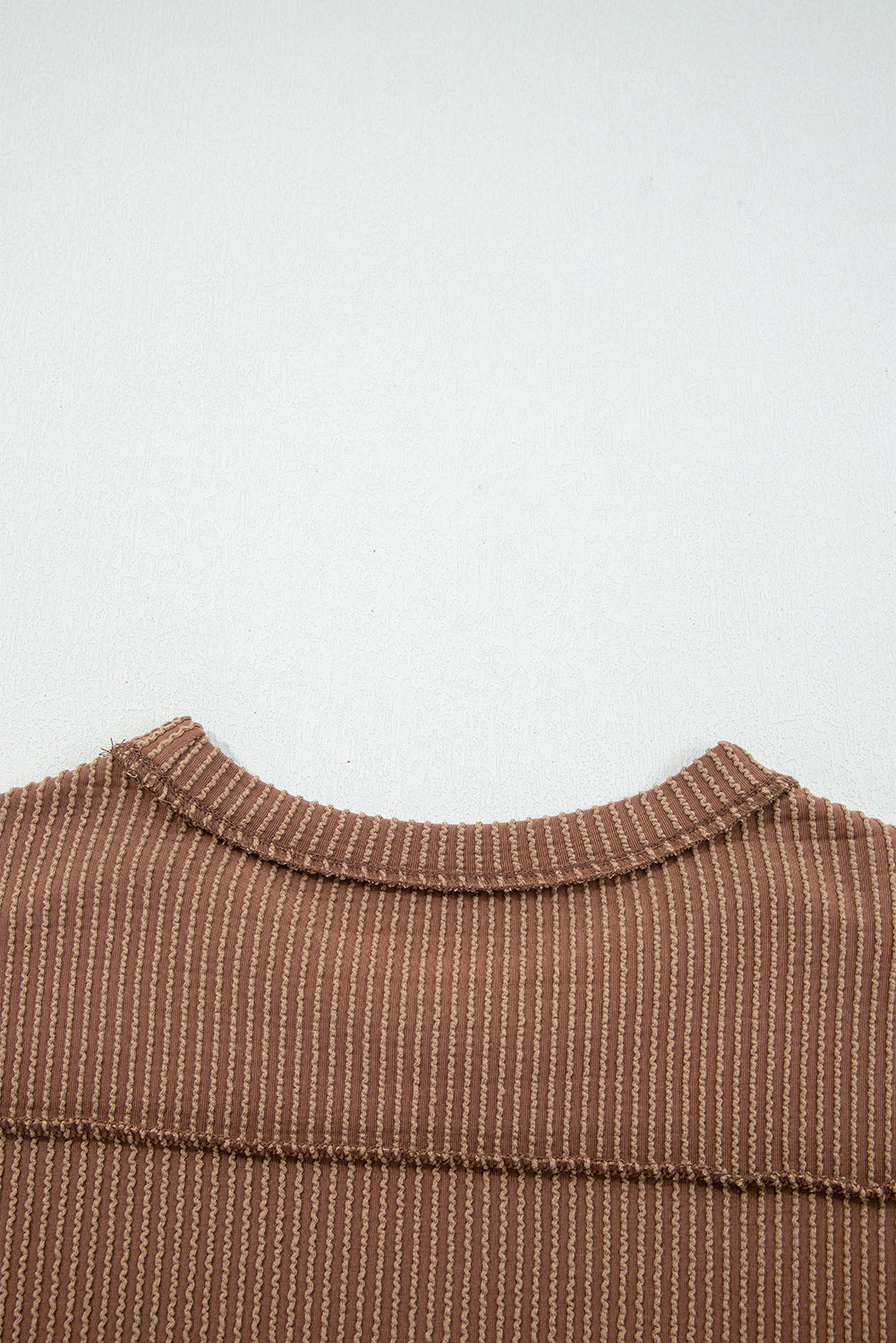 Black Twist Ribbed Exposed Seam Detail Long Sleeve Loose Top