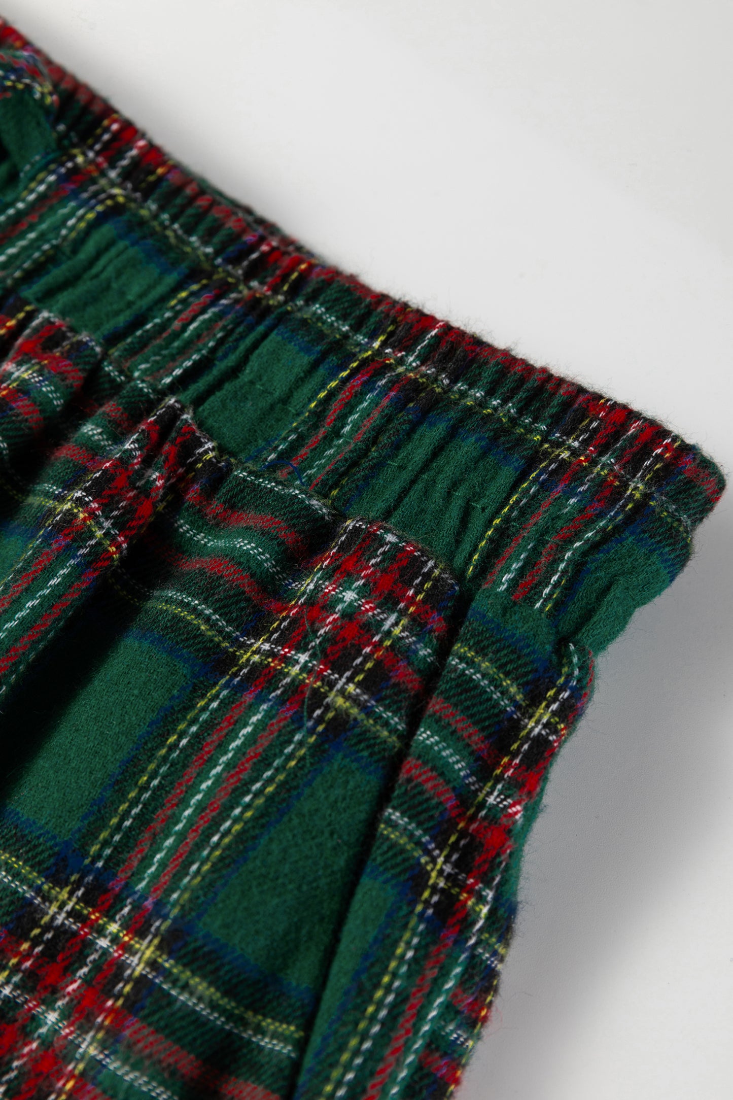 Green Plaid Contrast Patched Christmas Holiday Long Sleeve Shirt and Short 2pcs Pajama Set