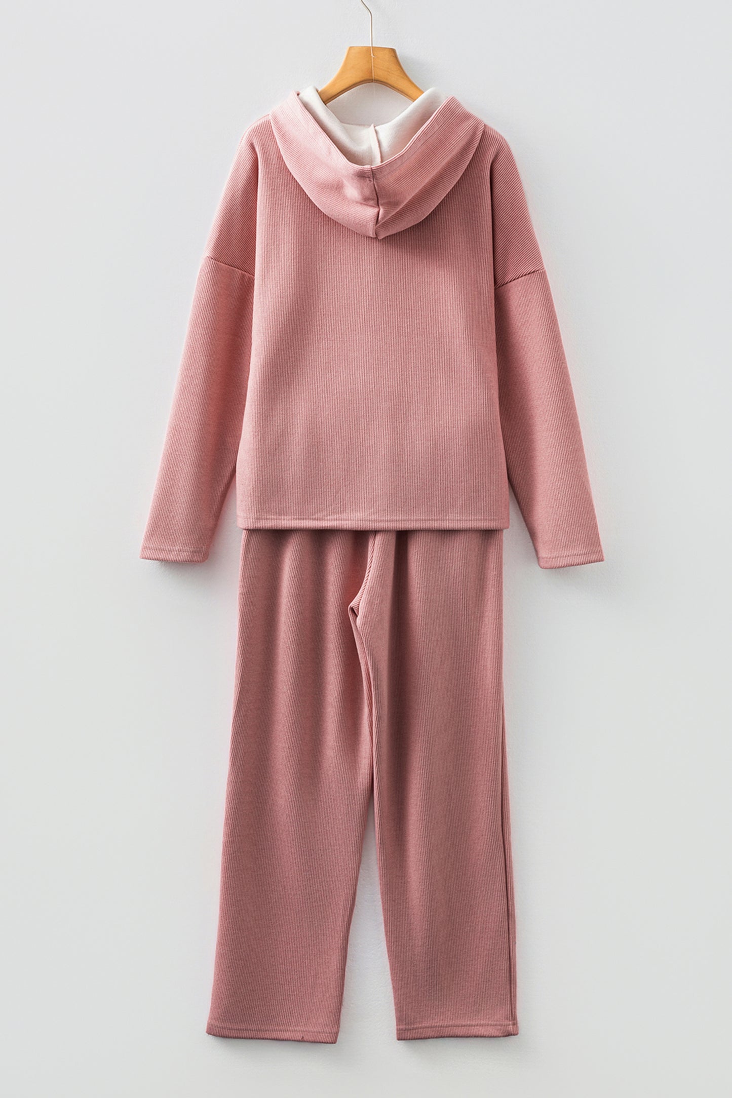 Parchment Leopard Drawstring Pullover Hoodie and High Waist Pants Corduroy Suit