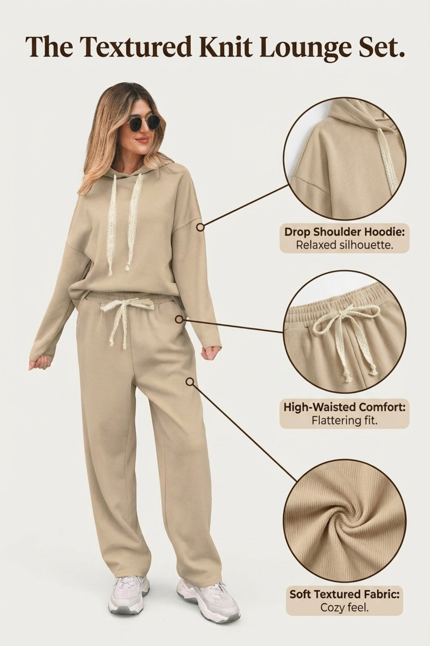 Jet Stream Lace Drawstring Pullover Hoodie and High Waist Pants Corduroy Suit