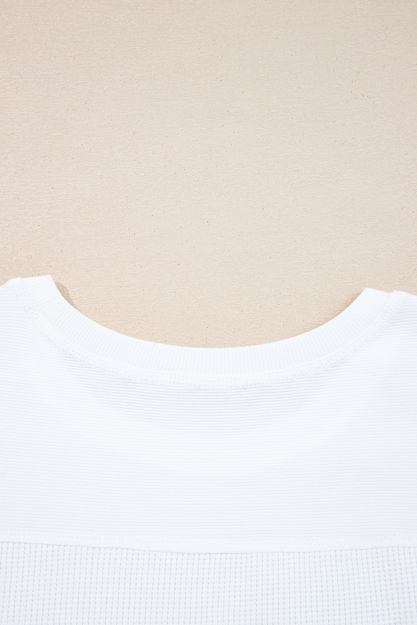 White Solid Color Waffle Ribbed Patchwork Dolman Sleeve Oversize Knit Top