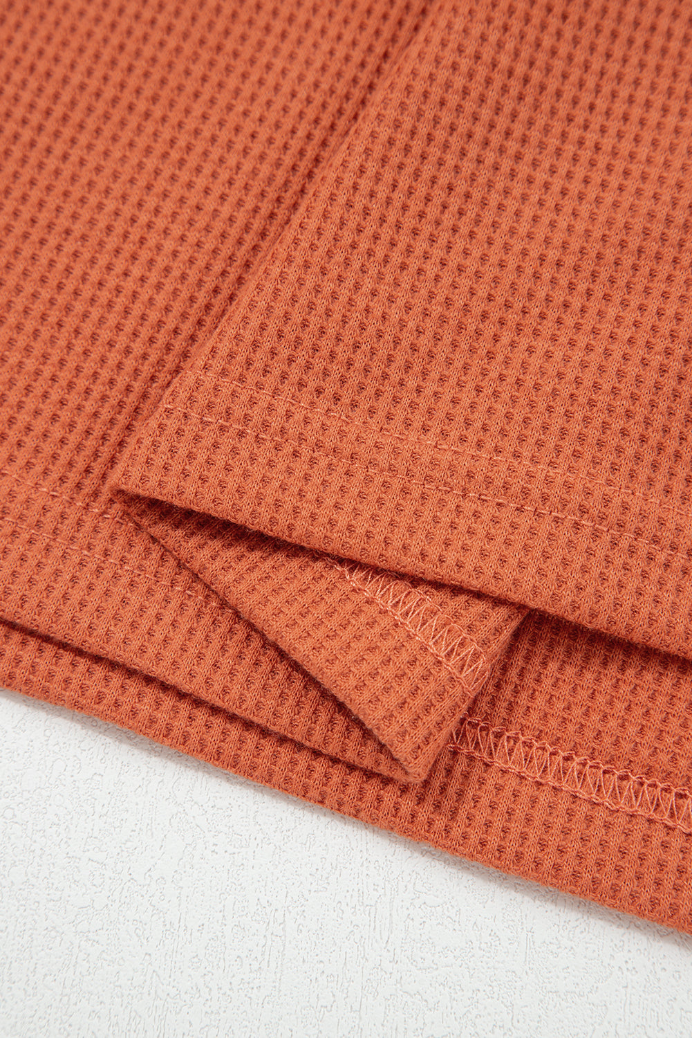 White Waffle Printed Patchwork Drawstring Hooded Long Sleeve Top