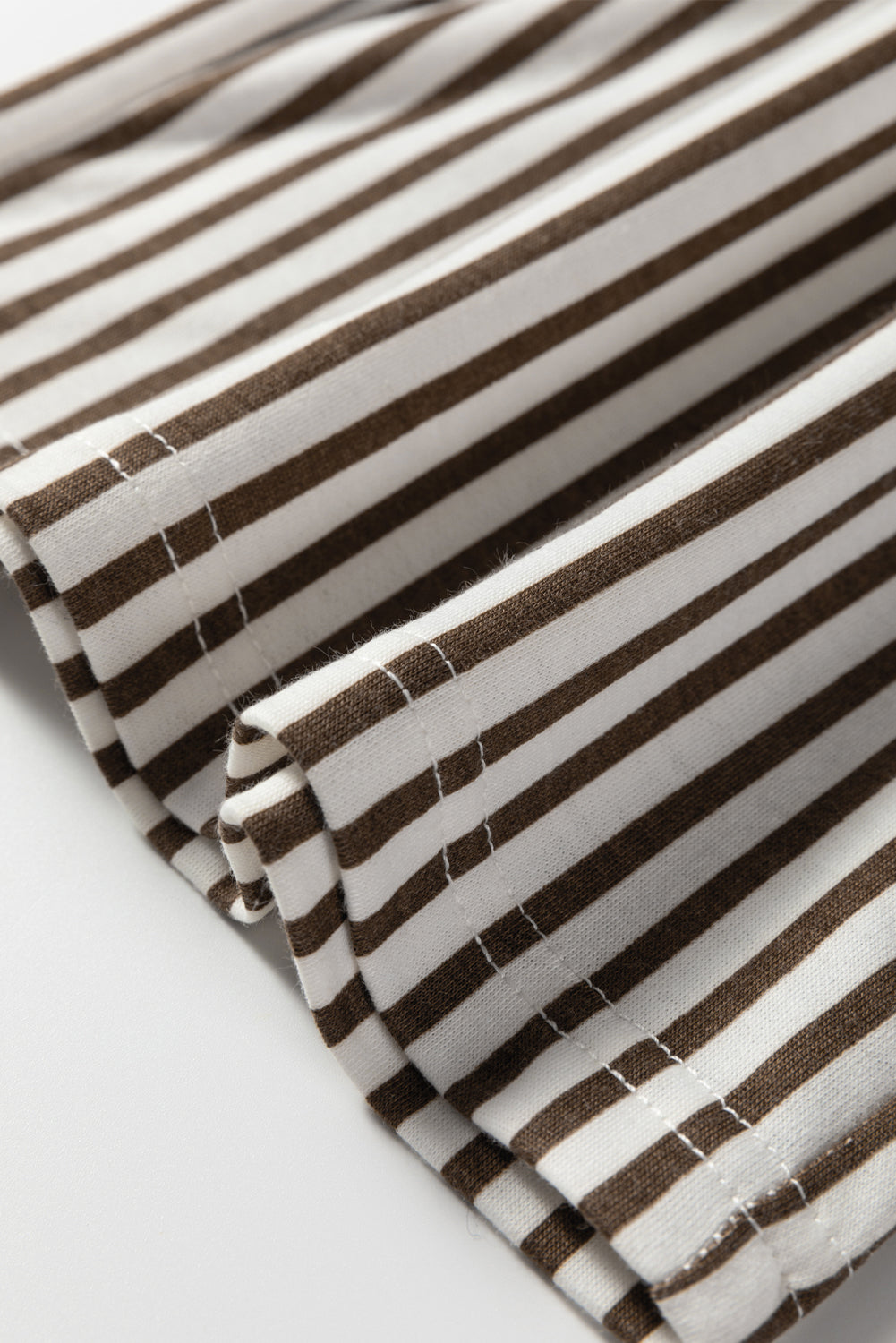 Brown Stripe Elastic High Waist Pocketed Loose Pants